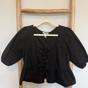 RSQ Black Puff Sleeve Blouse